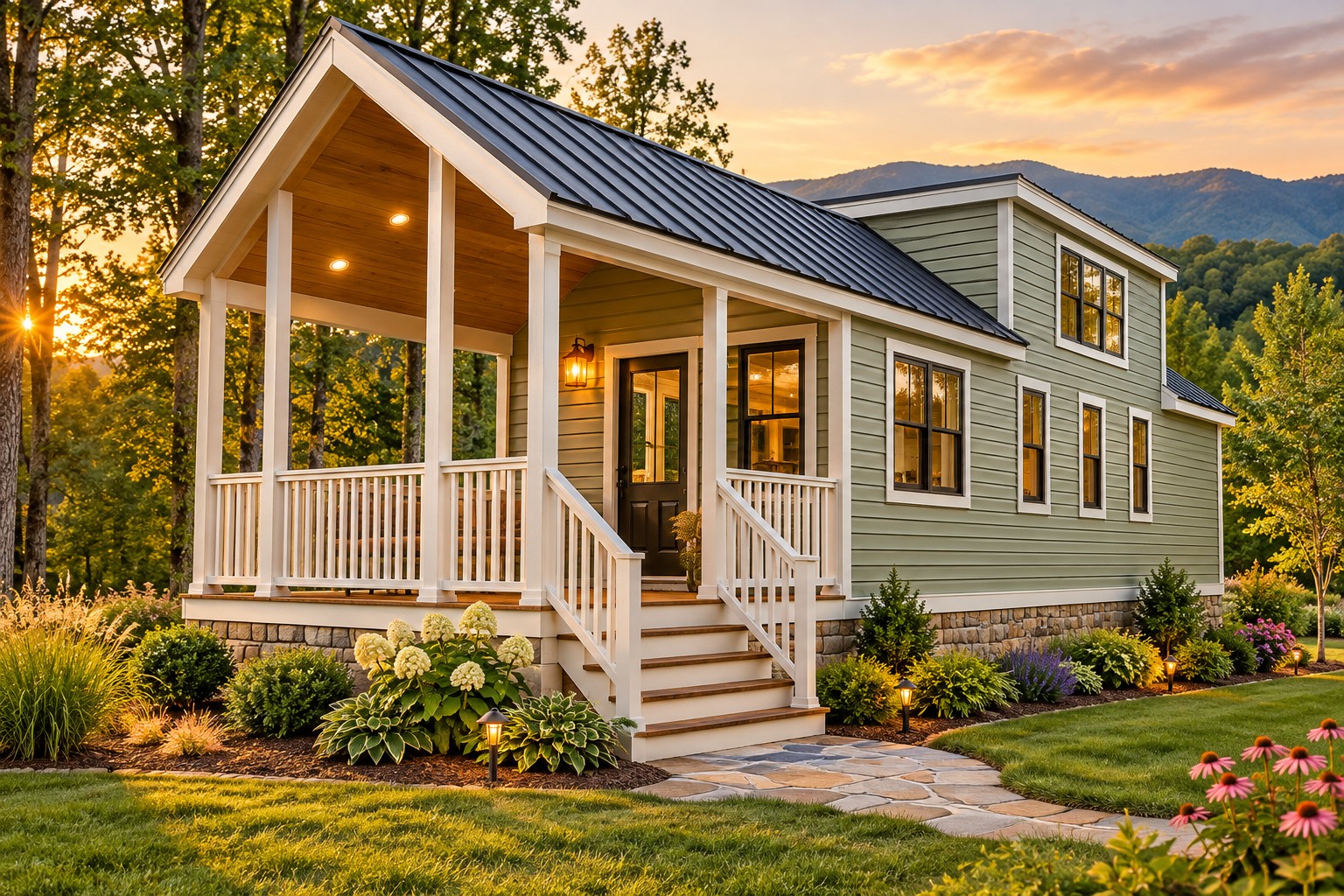Sage vinyl-sided Summit ADU concept with a covered porch